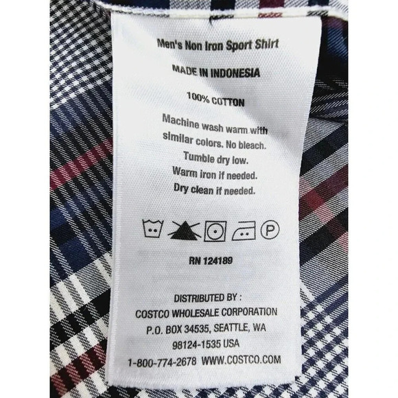 Kirkland Signature Size XL Men's White Burgundy Black Check Long Sleeve Shirt - Picture 6 of 10